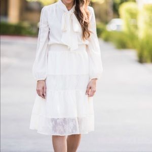 Cream dress with lace trim